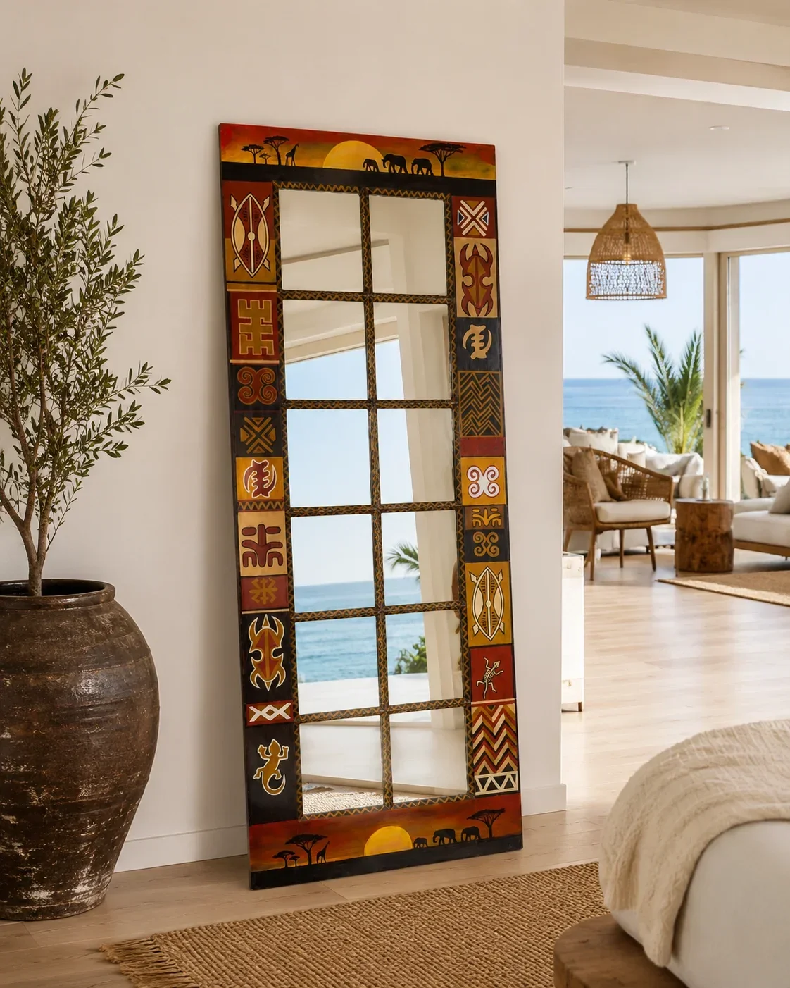 Hand-painted African Savanna mirror in an interior visualisation