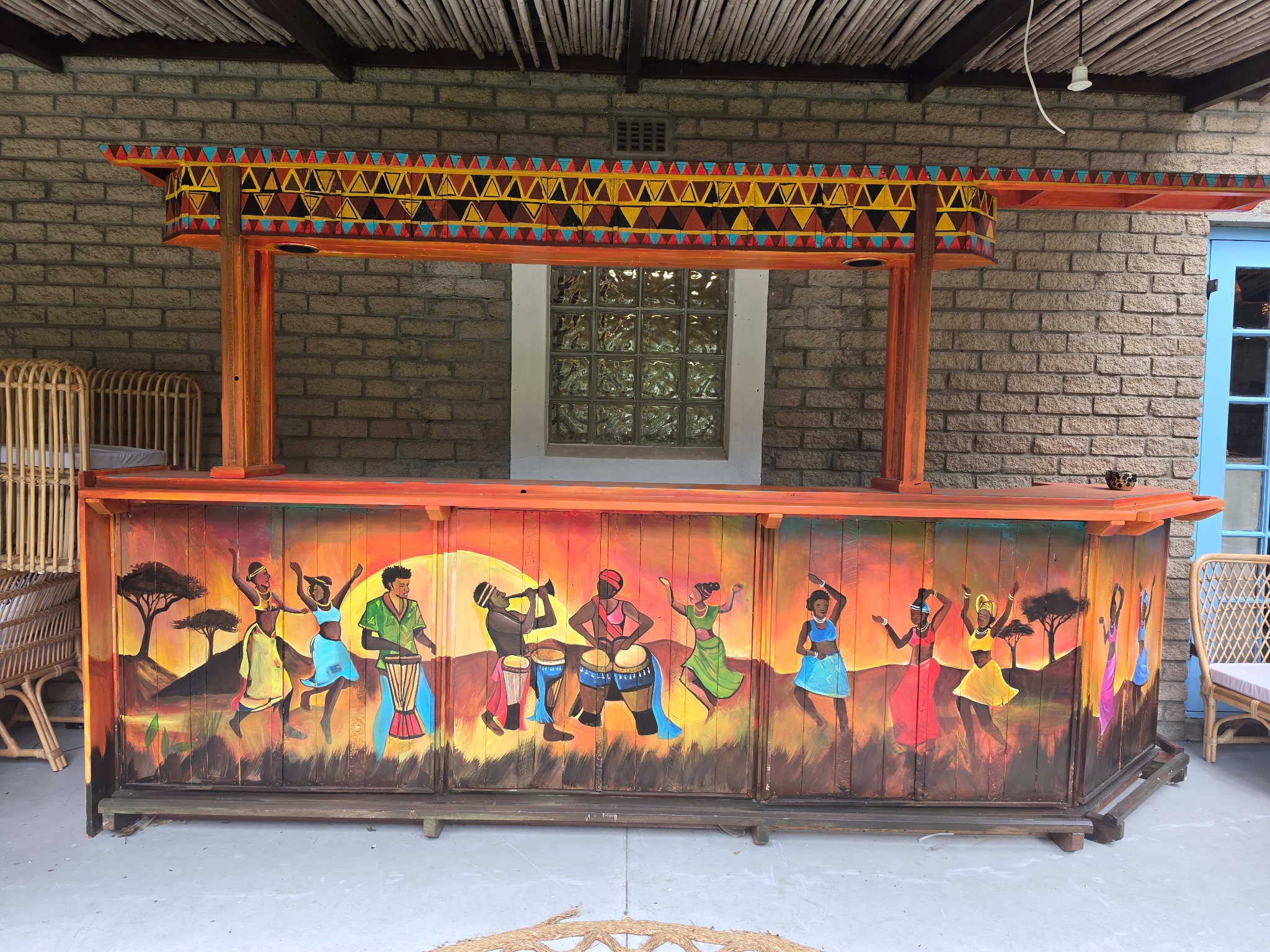 Original hand-painted front of Savannah Rhythm Sleeper-Wood Bar by Only Mpofu